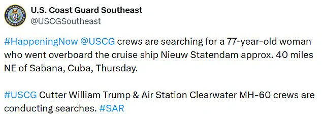 Coast Guard Launches Search for 77-Year-Old Woman Overboard from *Nieuw Statendam* Near Cuba, Sparking Safety Protocol Concerns