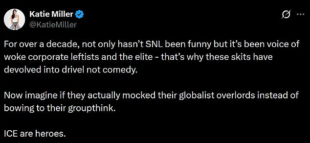 Katie Miller Criticizes SNL for Mocking Tom Homan, Claims Show Serves 'Woke Corporate Leftists' and 'Globalist Overlords'