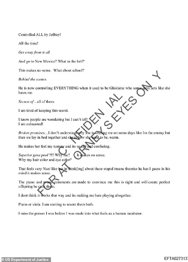 DOJ Unveils Epstein's Alleged 'Superior Gene Pool' Scheme, Victim's Diary Details Traumatic Pregnancy, Linking to Nazi Ideology