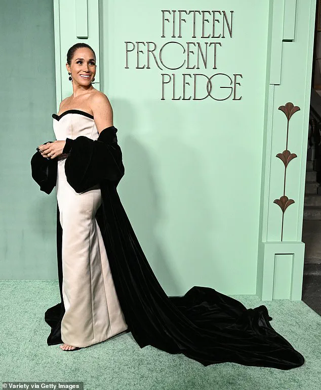 Meghan Markle Stuns at Fifteen Percent Pledge Gala in Opulent Baby Pink Gown, Embodying Power and Grace