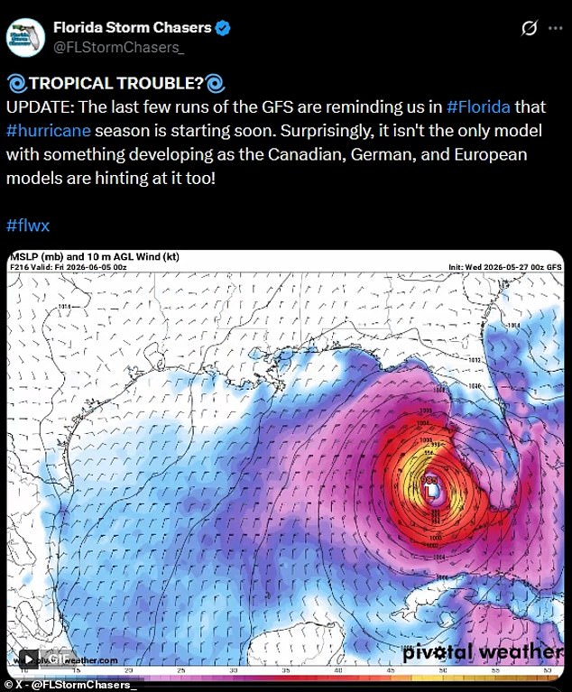 GFS Model Warns of Early June Hurricane Hitting Florida Gulf Coast