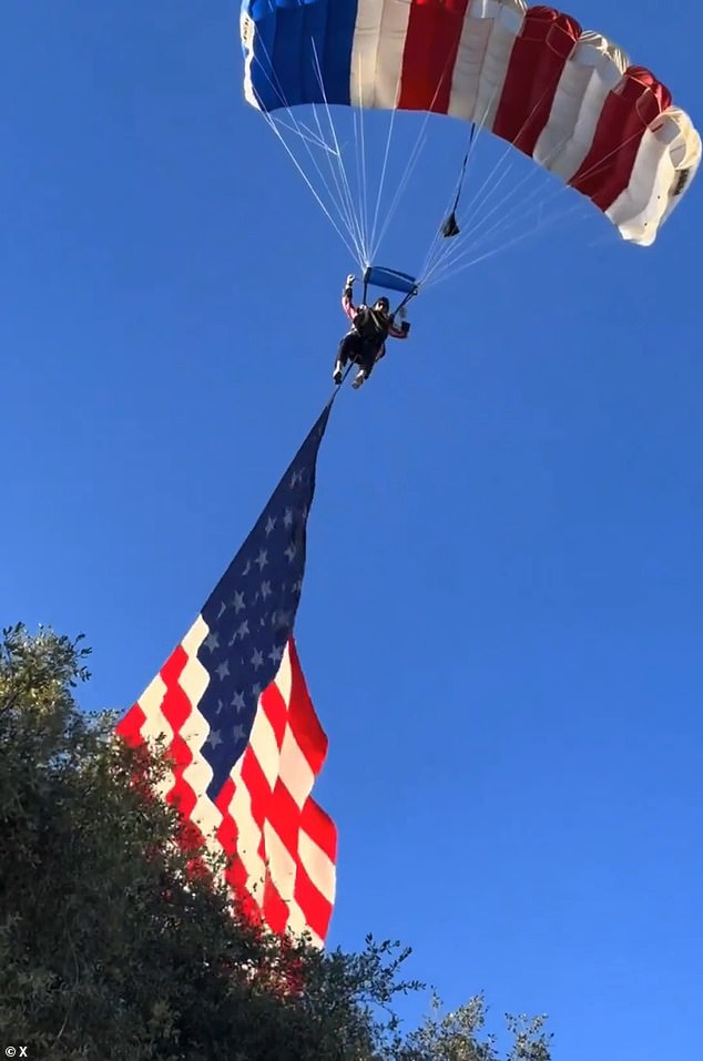 Skydiver crashes into rodeo tent after flag snagged on tree.