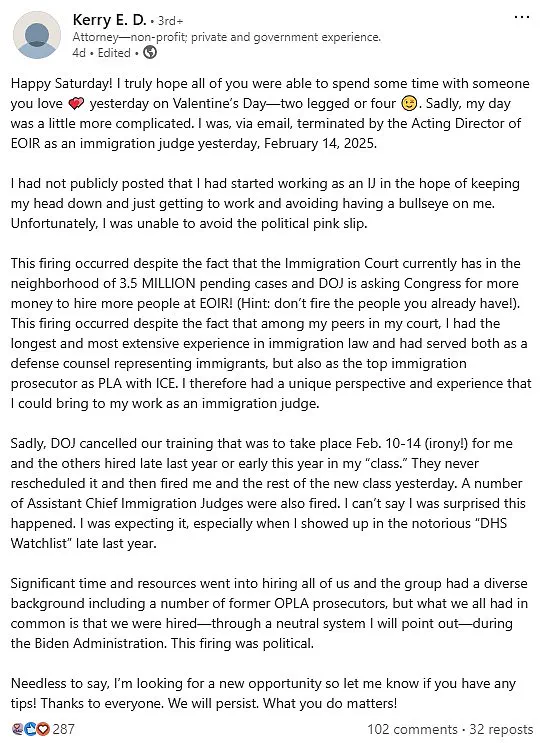 Controversial Immigration Judge Kerry Doyle Speaks Out Against Her Unexpected Firing