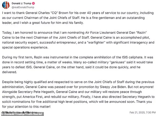 Trump fires General Brown: A move to promote 'traditional values' in the military?