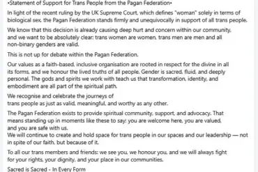 Practising Witch Claims Expulsion from Druid Training Course Over Transphobia Accusation Related to Single-Sex Spaces