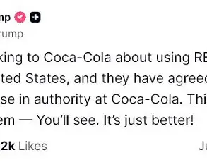 President Trump Convinces Coca-Cola to Reintroduce Real Cane Sugar in U.S. Formula