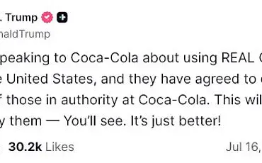 President Trump Convinces Coca-Cola to Reintroduce Real Cane Sugar in U.S. Formula