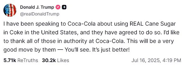 President Trump Convinces Coca-Cola to Reintroduce Real Cane Sugar in U.S. Formula